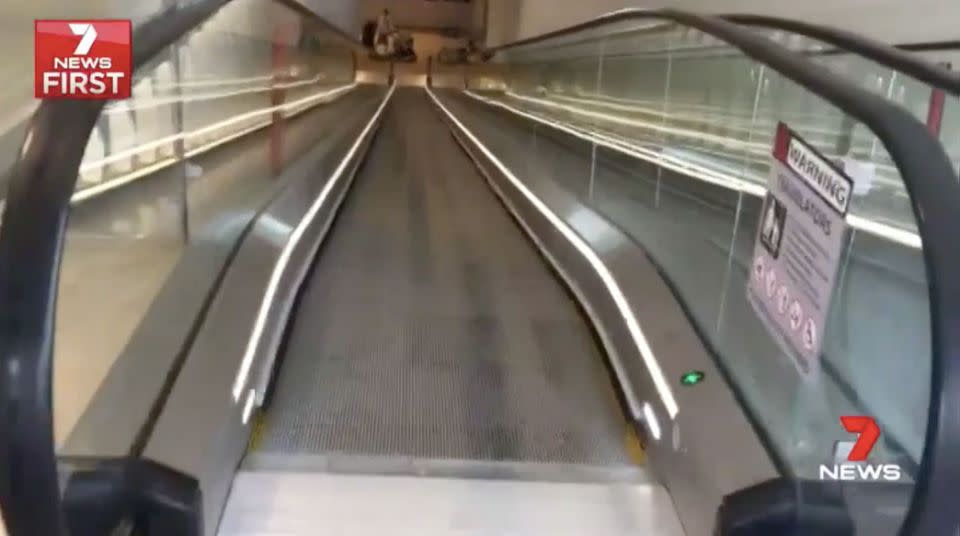 The travelator at the Mandurah Forum shopping centre. Source: 7 News