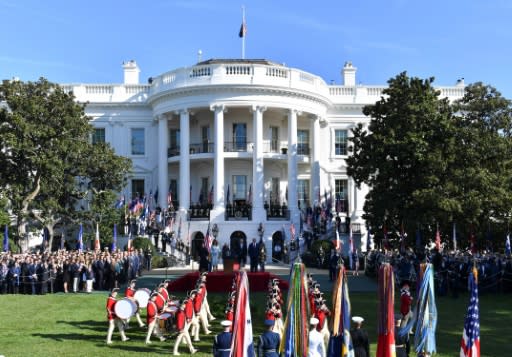 Australian Prime Minister Scott Morrison is treated to a military display at the White House