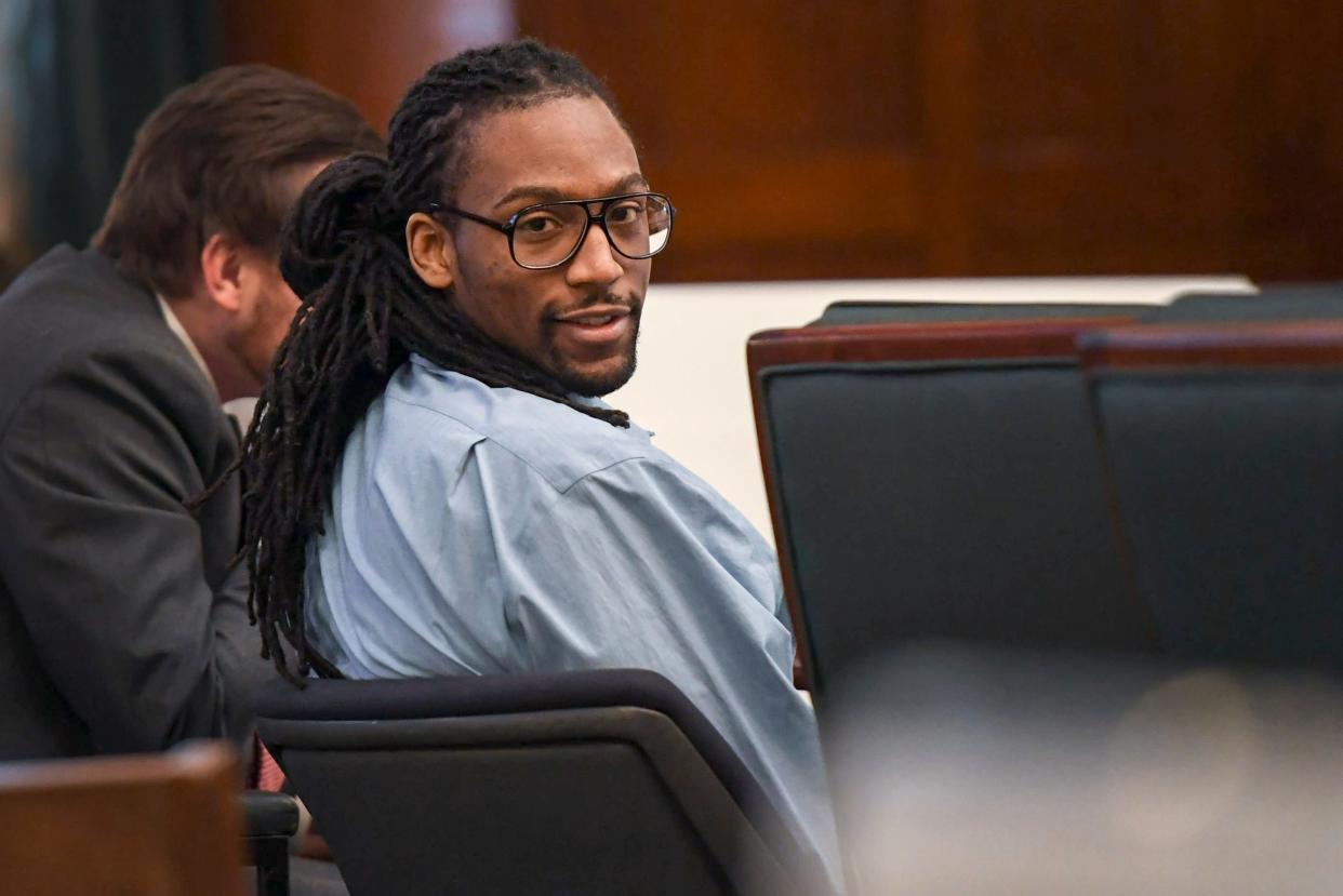 Nathaniel Dixon, who was convicted of killing his pregnant girlfriend and shooting her toddler son in the face, sits in the courtroom during his trial in Asheville June 14, 2019.