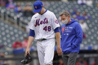 New York Mets starting pitcher Jacob deGrom (48) leaves the field during the sixth inning of a baseball game against the Arizona Diamondbacks, Sunday, May 9, 2021, in New York. (AP Photo/Kathy Willens)