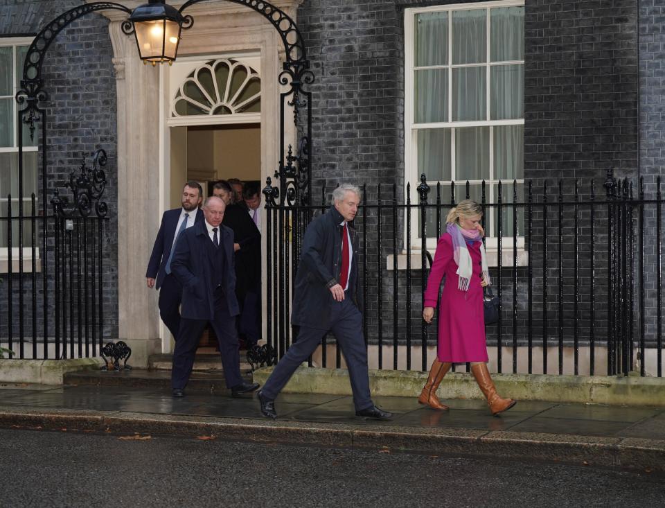 Conservative MPs Jonathan Gullis, Marco Longhi, Danny Kruger, and Miriam Cates, leaving Downing Street. (Yui Mok/PA Wire)