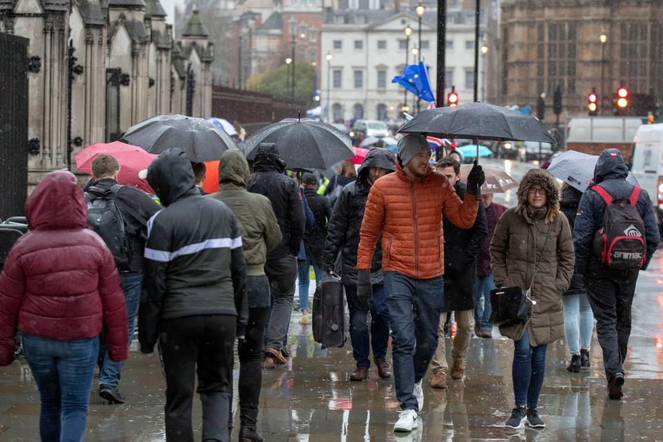 A yellow weather warning has been issued across England and Wales for Tuesday (PA)