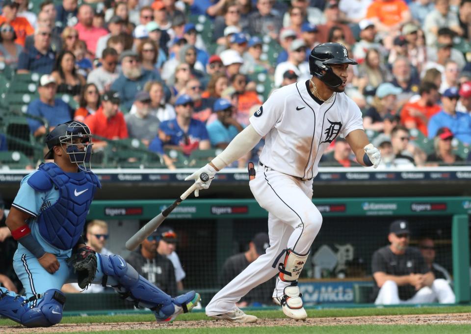 Victor Reyes had three hits in his return from the injured list on June 10 against the Blue Jays.