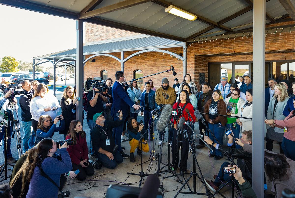 Kimberly Mata-Rubio, mother of Alexandria Rubio, one of the children killed in the 2022 Uvalde mass shooting, speaks to media after DOJ officials detailed failures in the law enforcement response to the 2022 school shooting in Uvalde.