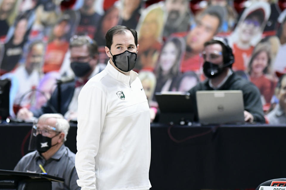 Baylor head coach Scott Drew watches from the sideline during the first half of an NCAA college basketball game against Texas Tech in Lubbock, Texas, Saturday, Jan. 16, 2021. (AP Photo/Justin Rex)
