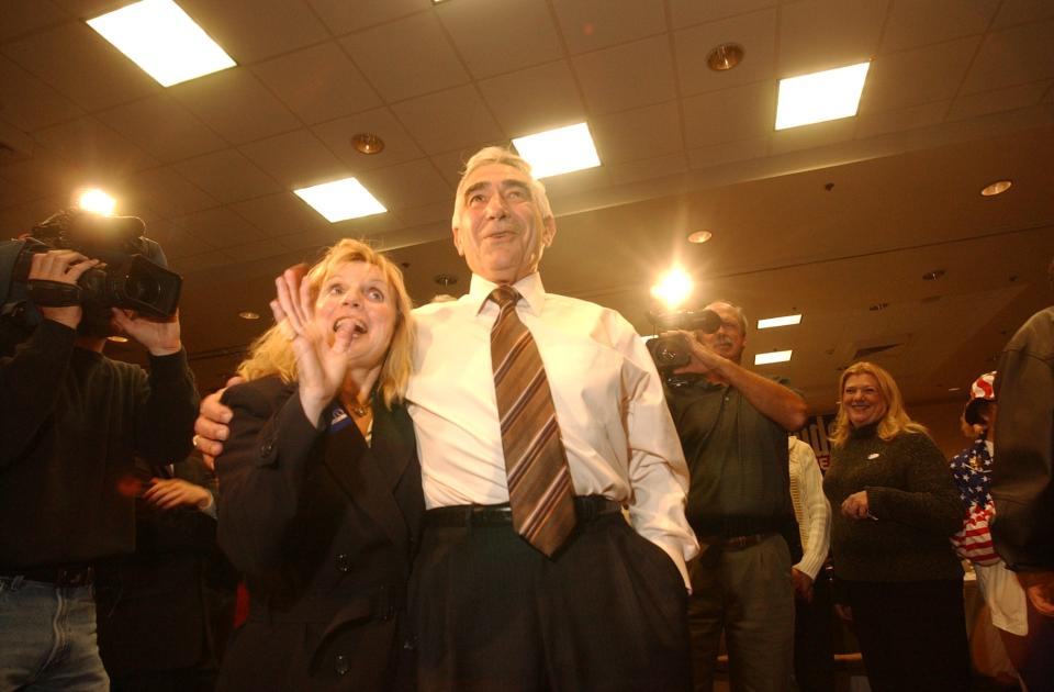 Stockton mayor Gary Podesto and wife Janice are greeted by well-wishers at the Republican campaign party held at the Radisson Hotel in Stockton on Nov. 1, 2004.