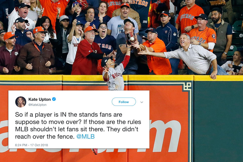 Kate Upton has thoughts about the ALCS that cost the Astros a homer, people. (Getty Images)