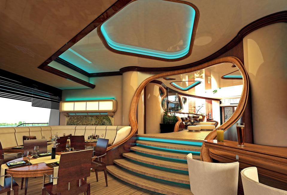 There’s a kitchen, bar, ‘restaurant area’ and aquarium on the main deck. Supplied by WENN.com