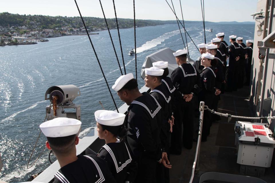 Sailors aboard USS <em>Gerald R. Ford</em> (CVN 78), May 24, 2023. <em>U.S. Navy Photo by Mass Communication Specialist 2nd Class Brian Glunt</em>