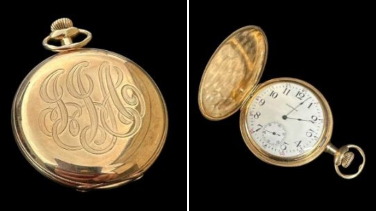 John Jacob Astor IV's pocket watch is up for auction. It was found along with his body after the Titanic sank. / Credit: Henry Aldridge & Son