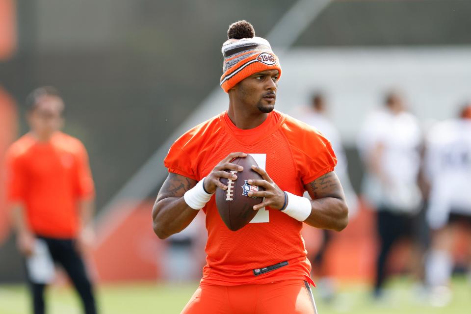 Deshaun Watson runs through a drill at the Browns' training facility in May.