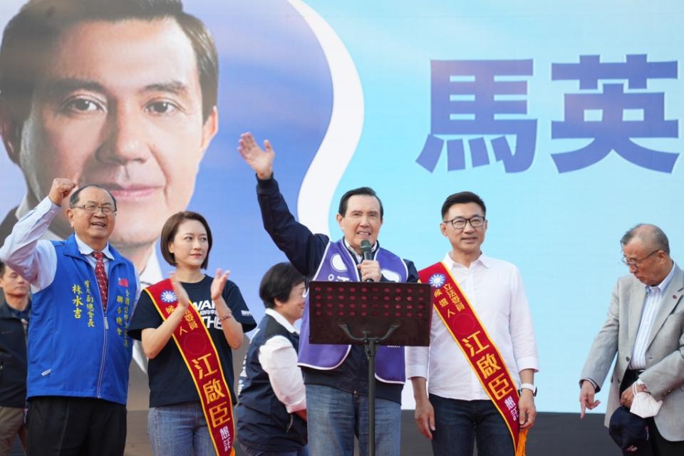 《圖說》前總統馬英九為台中市立委參選人江啟臣成立總部助講。