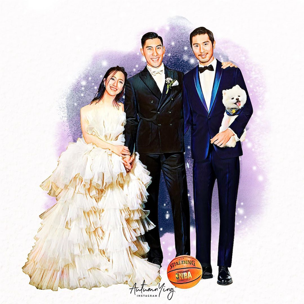 The picture drawn by Lin Xinying of Godfrey Gao with James Mao (centre) and Tiffany Lo. — Picture via Instagram/ autumn.ying