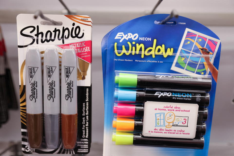 Sharpie markers owned by Newell Brands are seen for sale in a store in Manhattan, New York City, U.S., February 7, 2022. REUTERS/Andrew Kelly