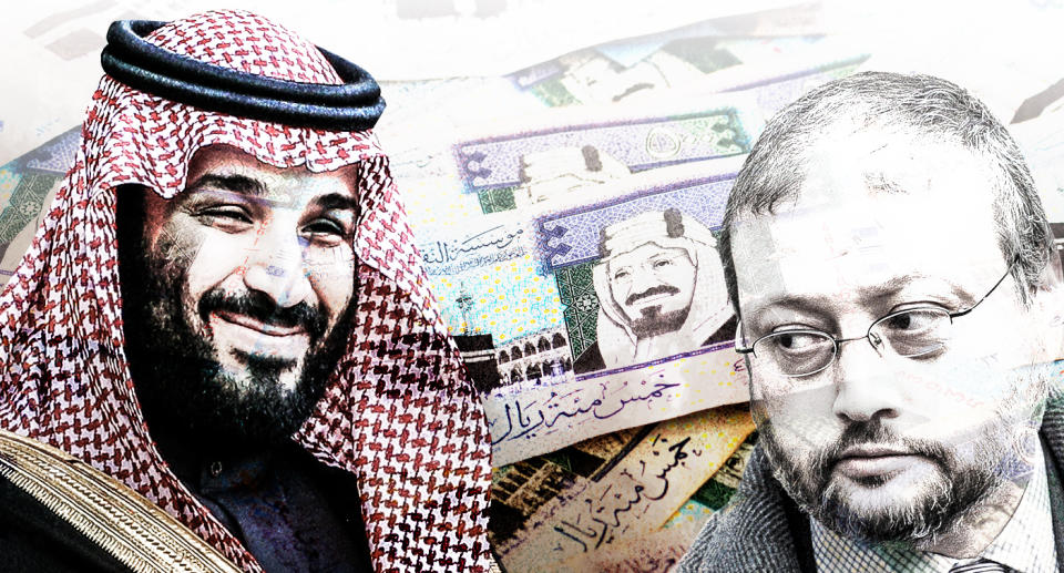 Saudi Crown Prince Mohammed bin Salman, journalist Jamal Khashoggi (Yahoo News photo Illustration; photos: AP, Getty)