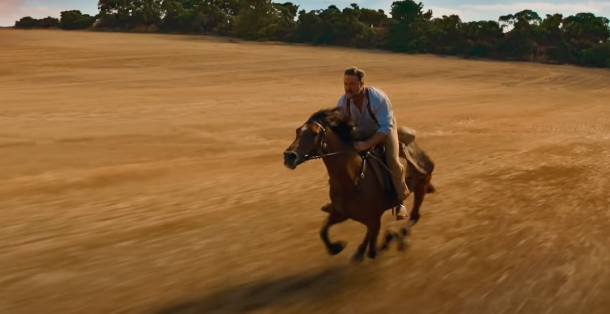 Russell Crowe riding Honey in The Water Diviner. (eOne)