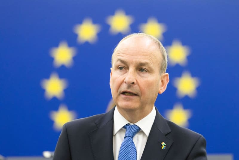 Micheál Martin, then Prime Minister of Ireland, speaks during Plenary session of the European Parliament.  The European Union "must do everything possible" to pressure the Israeli government into not attacking Rafah, Irish Foreign Minister Micheál Martin said on 19 February in Brussels. Philipp von Ditfurth/dpa