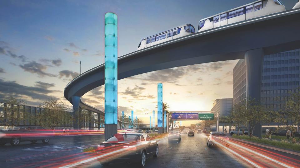 A rendering of LAX's upcoming APM train car system