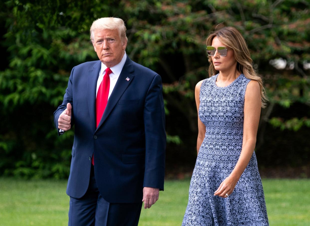 Donald Trump and first lady Melania Trump leave the White House to travel to the Kennedy Space Center in Florida: EPA