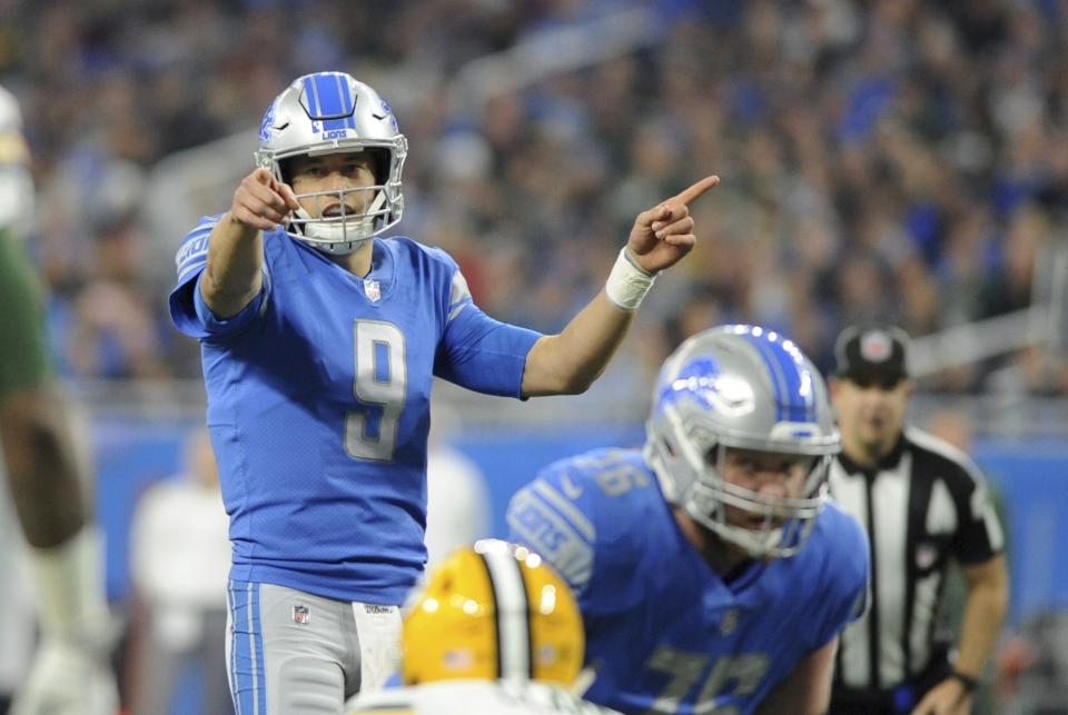 Lions quarterback Matthew Stafford is the top selling point for the head coaching job in Detroit. (AP)