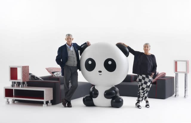 Paola Navone with Giulio Cappellini and his Panda lamp