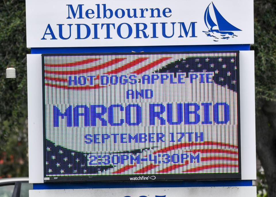 U.S. Senator Marco Rubio spoke to a large crowd on Sept. 17 during Hot Dogs, Apple Pie and Marco Rubio at Melbourne Auditorium.