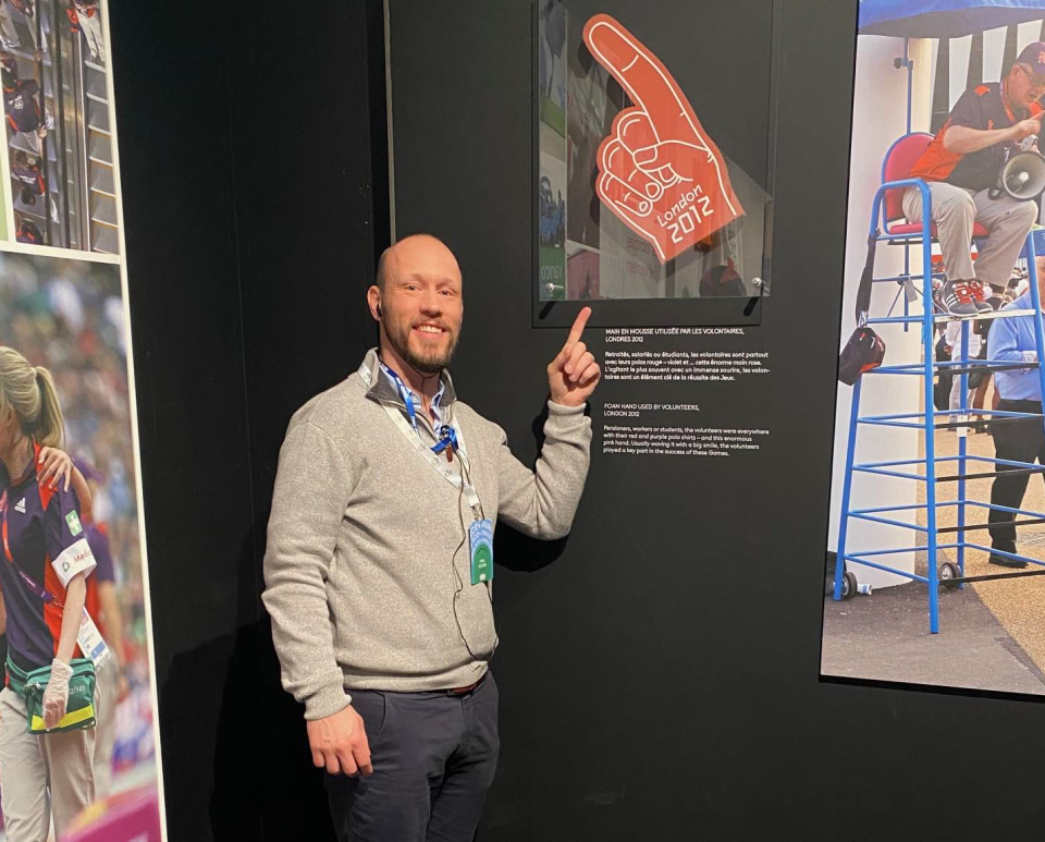 OnePlan founder Paul Foster posing with the foam hands which proved pivotal for the London 2012 Olympics.