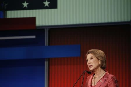 Republican presidential candidate and former Hewlett-Packard CEO Carly Fiorina responds to a question at a Fox-sponsored forum for lower polling candidates held before the first official Republican presidential candidates debate of the 2016 U.S. presidential campaign in Cleveland, Ohio, August 6, 2015. REUTERS/Brian Snyder