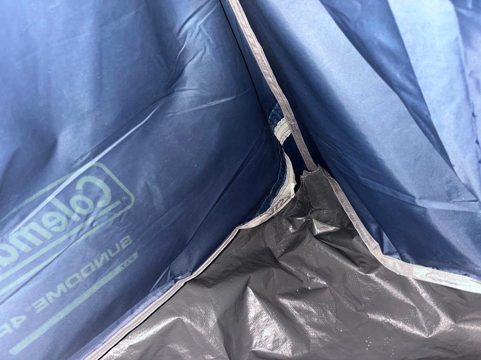 water in corner of tents