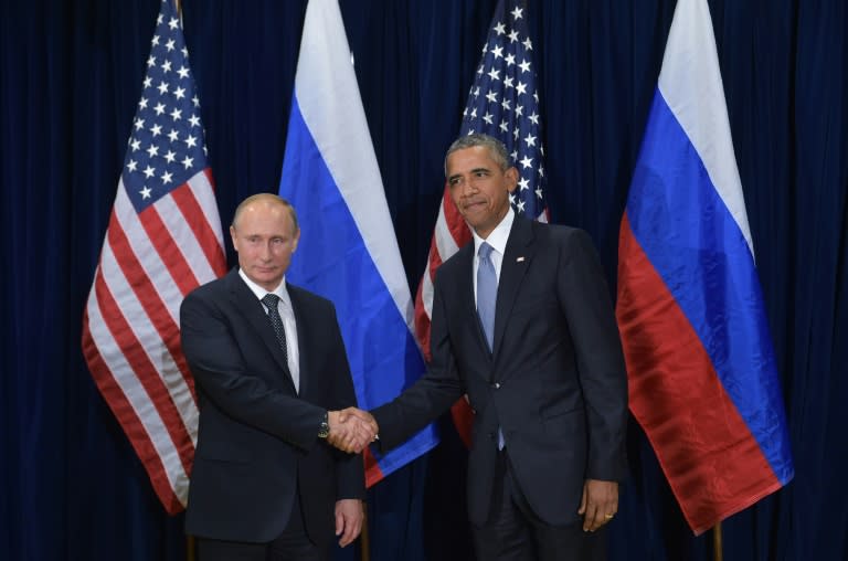 Russia's President Vladimir Putin (L) with US President Barack Obama before their bilateral meeting at UN General Assembly on September 28, 2015 in New York, where they discussed the Syria conflict
