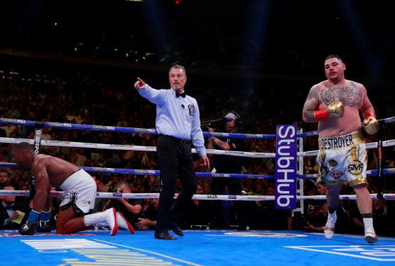 Ruiz Jr drops Joshua on his way to a stunning upset (Action Images via Reuters)