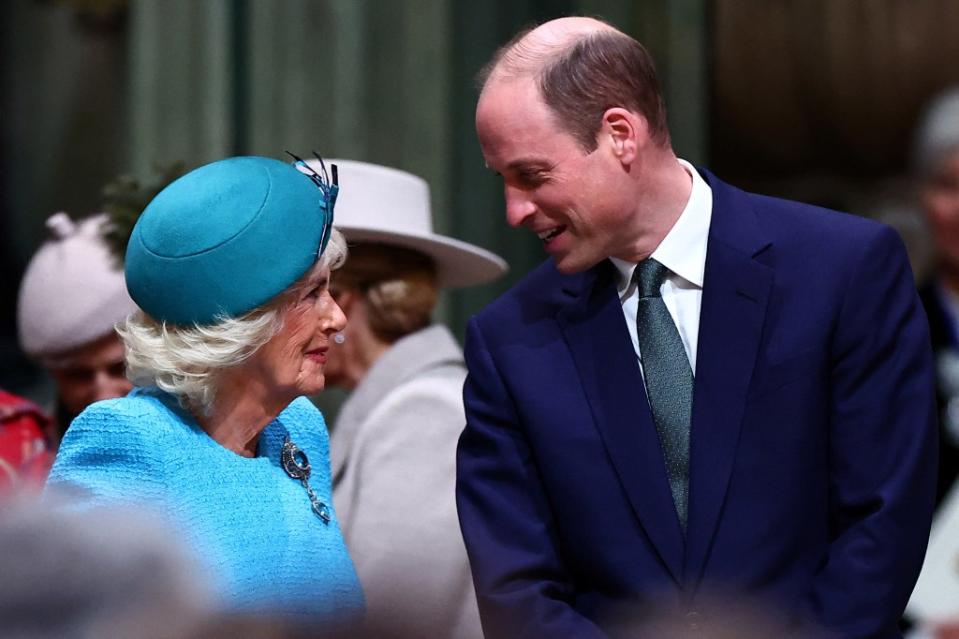 Camilla and William share a chat during the Commonwealth Day service ceremony. POOL/AFP via Getty Images