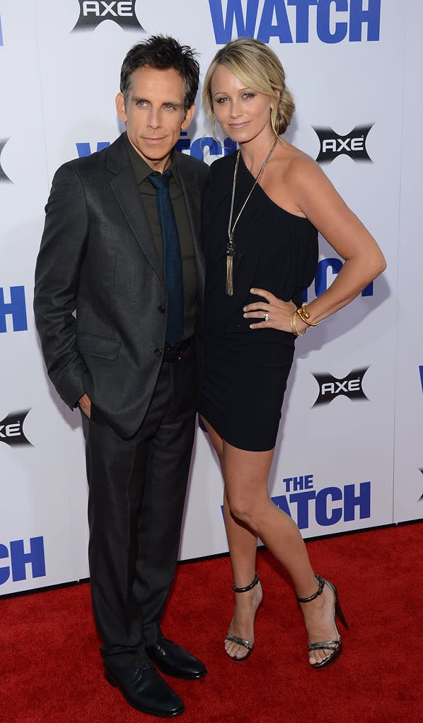Ben Stiller and Christine Taylor attend the Los Angeles premiere of "The Watch" on July 23, 2012.