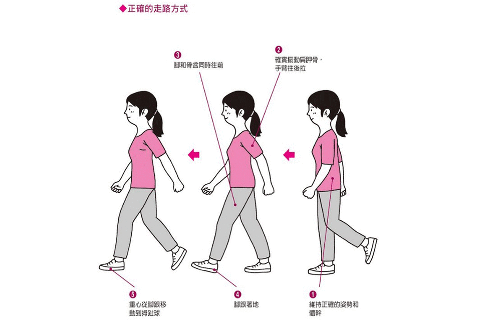 正確的步行姿勢。（圖片提供／三采文化）