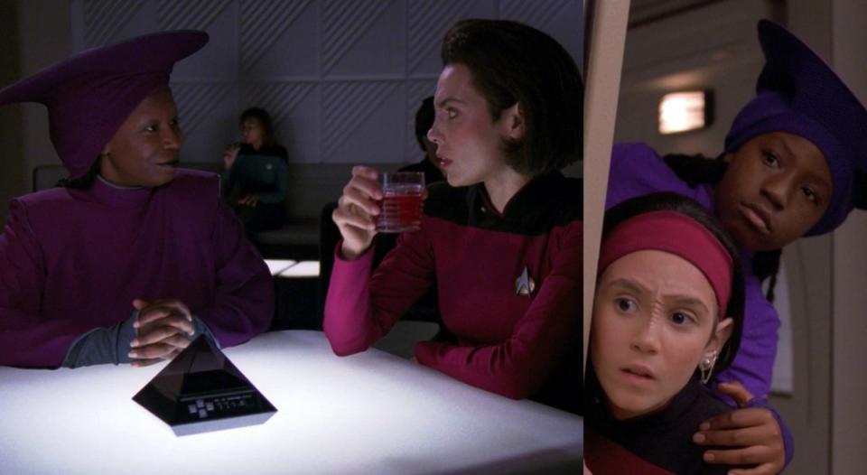 Ro Laren and Guina (Whoopi Goldberg) form an unlikely friendship in TNG.
