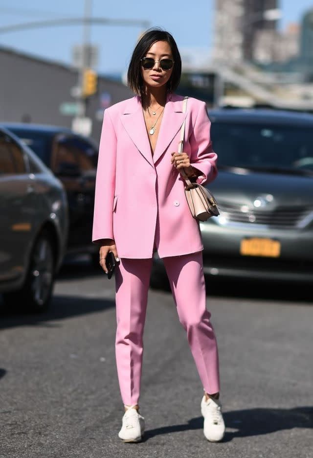 <p>Aimee Song shows how to pull off a full suit.<br></p>