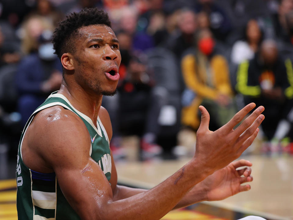 Giannis Antetokounmpo and the Bucks are off to a rough start this season. (Photo by Kevin C. Cox/Getty Images)