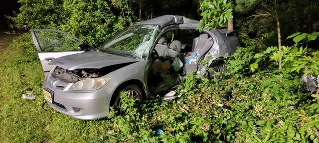 A Honda Civic involved in a fatal crash in Manchester NJ on Friday, June 2, 2022.