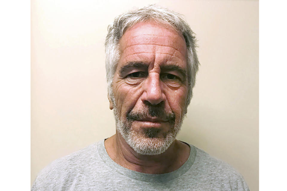 FILE - This photo provided by the New York State Sex Offender Registry shows Jeffrey Epstein, March 28, 2017. On Friday, Jan. 5, 2024, The Associated Press reported on stories circulating online incorrectly claiming court documents connected to a lawsuit involving financier Jeffrey Epstein that were released this week include details about theoretical physicist Stephen Hawking, who died in 2018, Hawking’s “proclivities” and a sexual encounter involving late night host Jimmy Kimmel. (New York State Sex Offender Registry via AP, File)