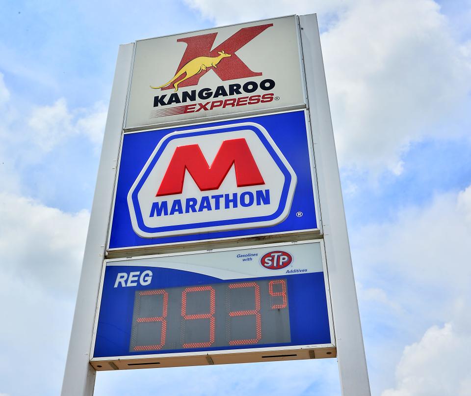 This is the gas prices at the Kangaroo Express and Marathon gas station July 12, 2022.