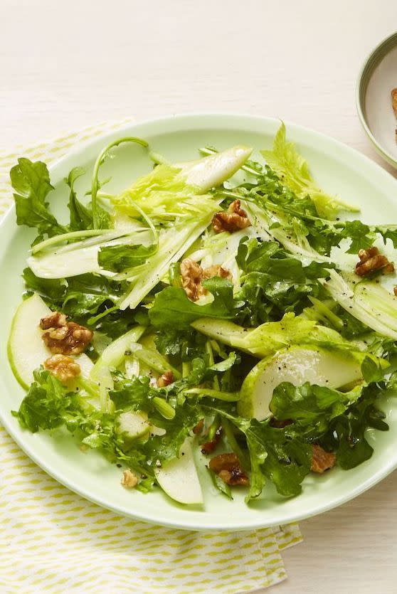 <p>Walnuts roasted in apple pie spice give comforting fall flavor to this green salad. The lemony vinaigrette brightens everything up.</p><p><em><a href="https://www.womansday.com/food-recipes/food-drinks/a25652684/pear-and-walnut-salad-recipe/" rel="nofollow noopener" target="_blank" data-ylk="slk:Get the recipe from Woman's Day »;elm:context_link;itc:0;sec:content-canvas" class="link ">Get the recipe from Woman's Day »</a></em></p><p><strong>RELATED: </strong><a href="https://www.goodhousekeeping.com/food-recipes/easy/g28006549/easy-fall-salads/" rel="nofollow noopener" target="_blank" data-ylk="slk:20 Easy Fall Salads to Make the Most of Harvest Season;elm:context_link;itc:0;sec:content-canvas" class="link ">20 Easy Fall Salads to Make the Most of Harvest Season</a><br></p>