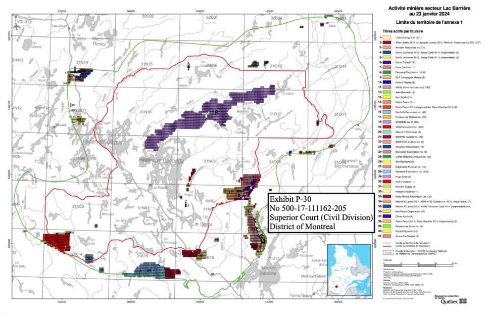 According to this map filed to Quebec Superior Court, as of Jan. 23, there were 2,683 mining claims located in the Mitchikanibikok Inik First Nation's or Algonquins of Barriere Lake, traditional territory. 