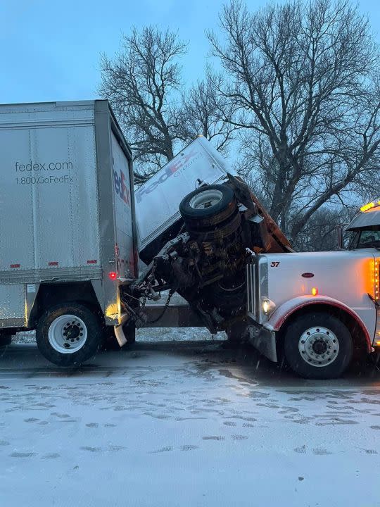 Semi crash west of Salina (Courtesy: Kansas Highway Patrol)