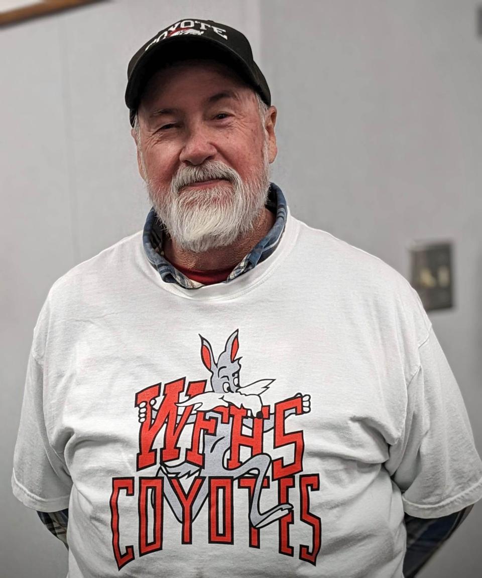 Byron Cline, one of the supporters of a proposed mascot election initiative, attended the Wichita Falls ISD School Board meeting Monday.