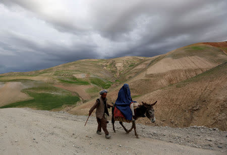 An Afghan family travels with a donkey in the Argo district in Badakhshan province May 5, 2014. REUTERS/Mohammad Ismail/File Photo