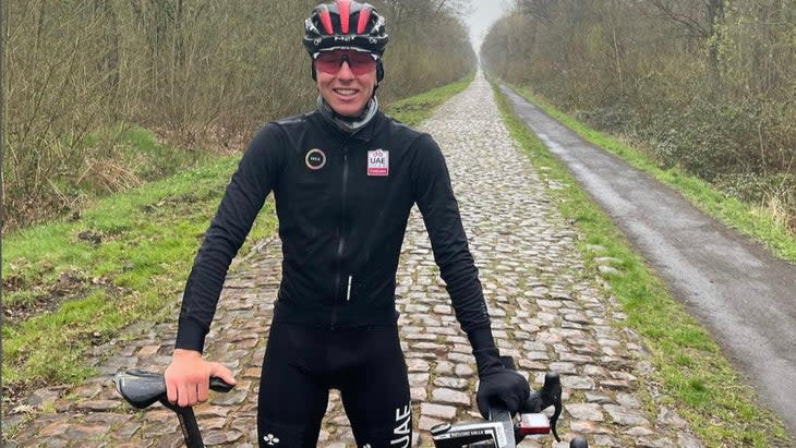 <span class="article__caption">Tadej Pogacar previewed sectors of cobbles that were featured last summer at the Tour de France, fueling speculation of a possible Roubaix assault.</span> (Photo: Instagram)