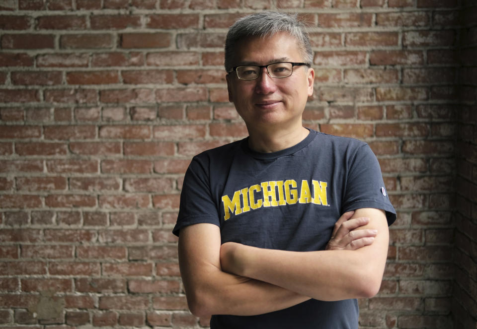 Writer Curtis Chin poses for a portrait to promote his new book "Everything I Learned, I Learned in a Chinese Restaurant: A Memoir," Tuesday, Oct. 10, 2023, in Los Angeles. Chin's memoir, out today, is a candid and sometimes funny reflection on growing up Chinese American in Detroit in the ’70s and ’80s. (AP Photo/Chris Pizzello)