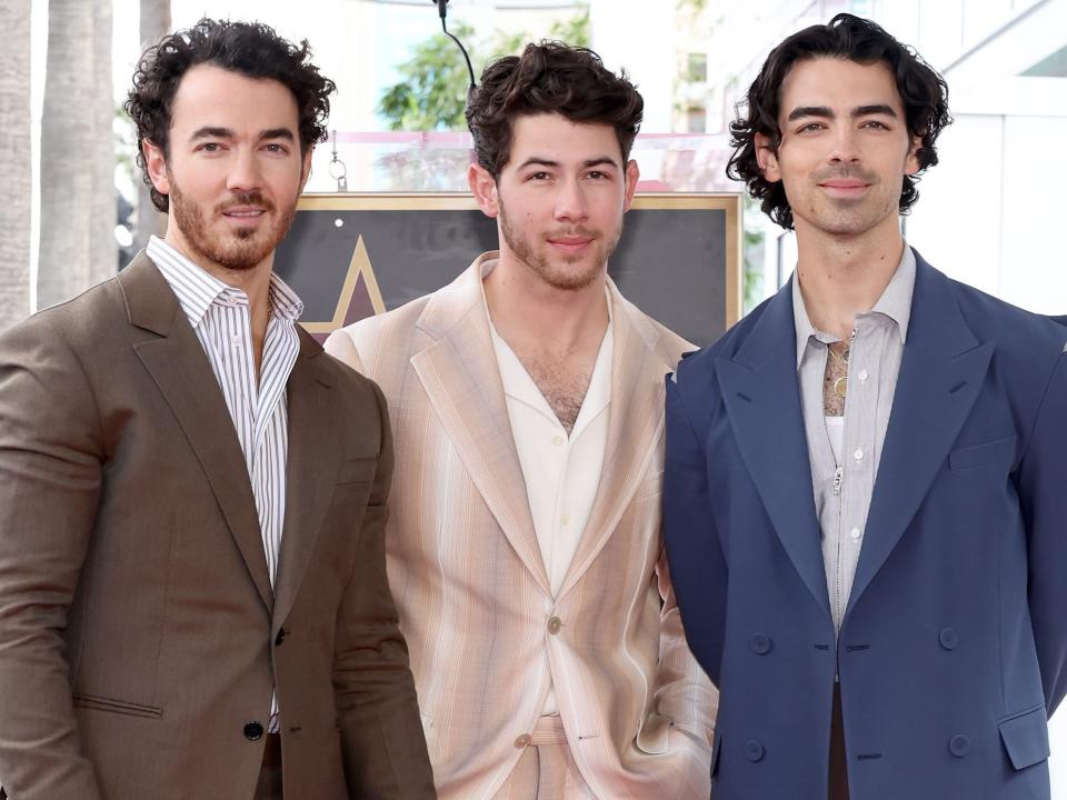 Kevin Jonas, Nick Jonas, and Joe Jonas of The Jonas Brothers attend The Hollywood Walk of Fame star ceremony honoring The Jonas Brothers on January 30, 2023 in Hollywood, California.