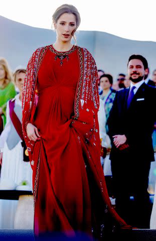 <p>picture-alliance/dpa/AP</p> Princess Rajwa at the national event commemorating King Abdullah's Silver Jubilee on June 9, 2024.