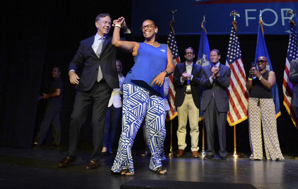 <span class="s1">Connecticut gubernatorial candidate Ned Lamont dances with State Rep. Toni Walker as he celebrates his win in the Democratic primary in New Haven, Conn., Tuesday. (Photo: Jessica Hill/AP)</span>